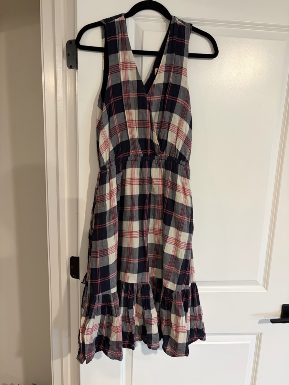 Anthropology Navy Plaid Sleeveless Dress